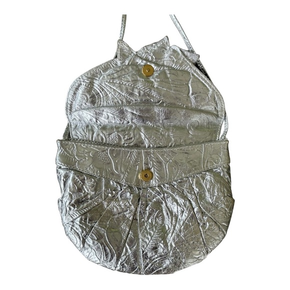 VTG 80s Silver Metallic Textured Purse Pocketbook Sequin Floral Applique NYE … - Picture 7 of 14